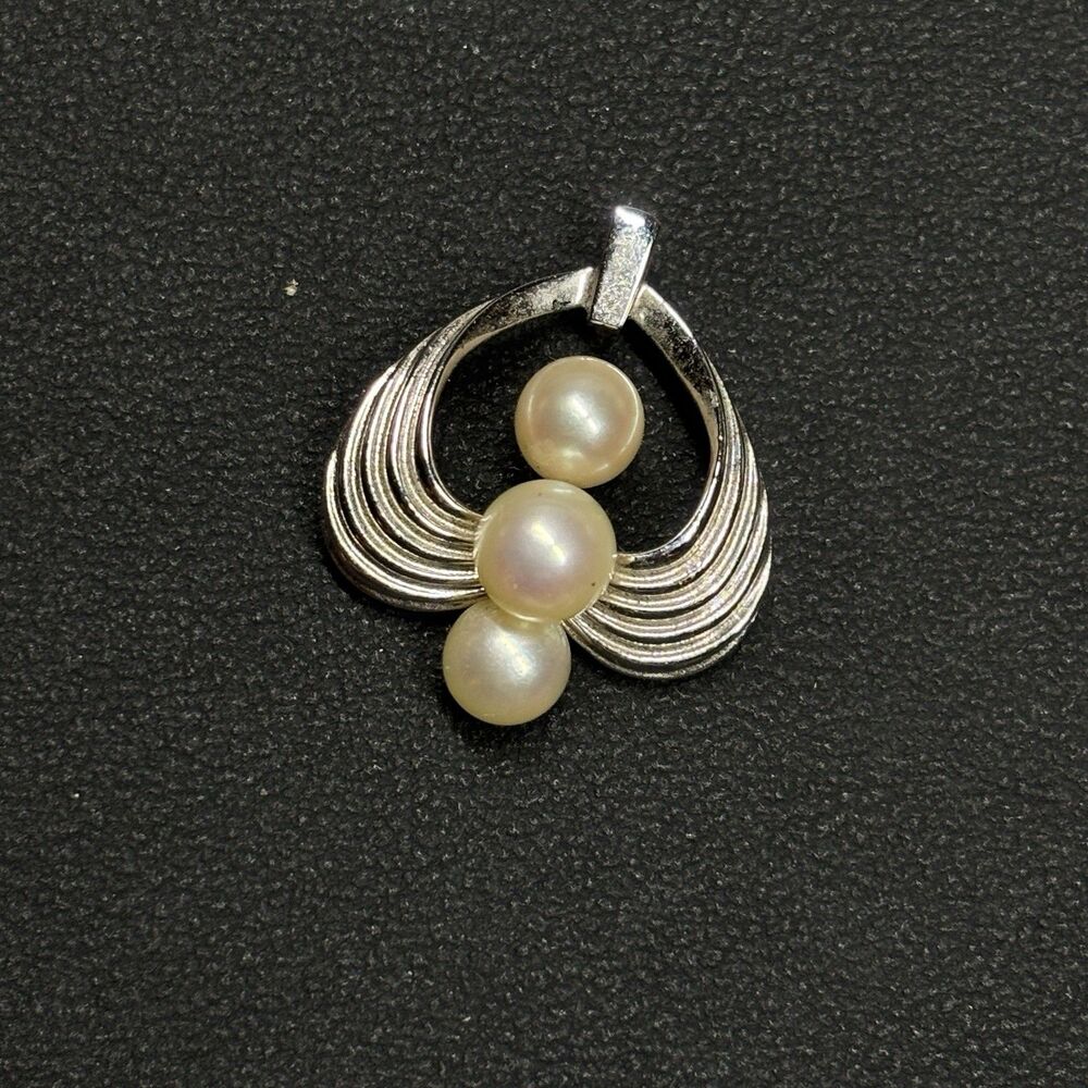 Vintage Mikimoto Akoya Pearl Heart Pendant Sterling Silver M Mark Japan
